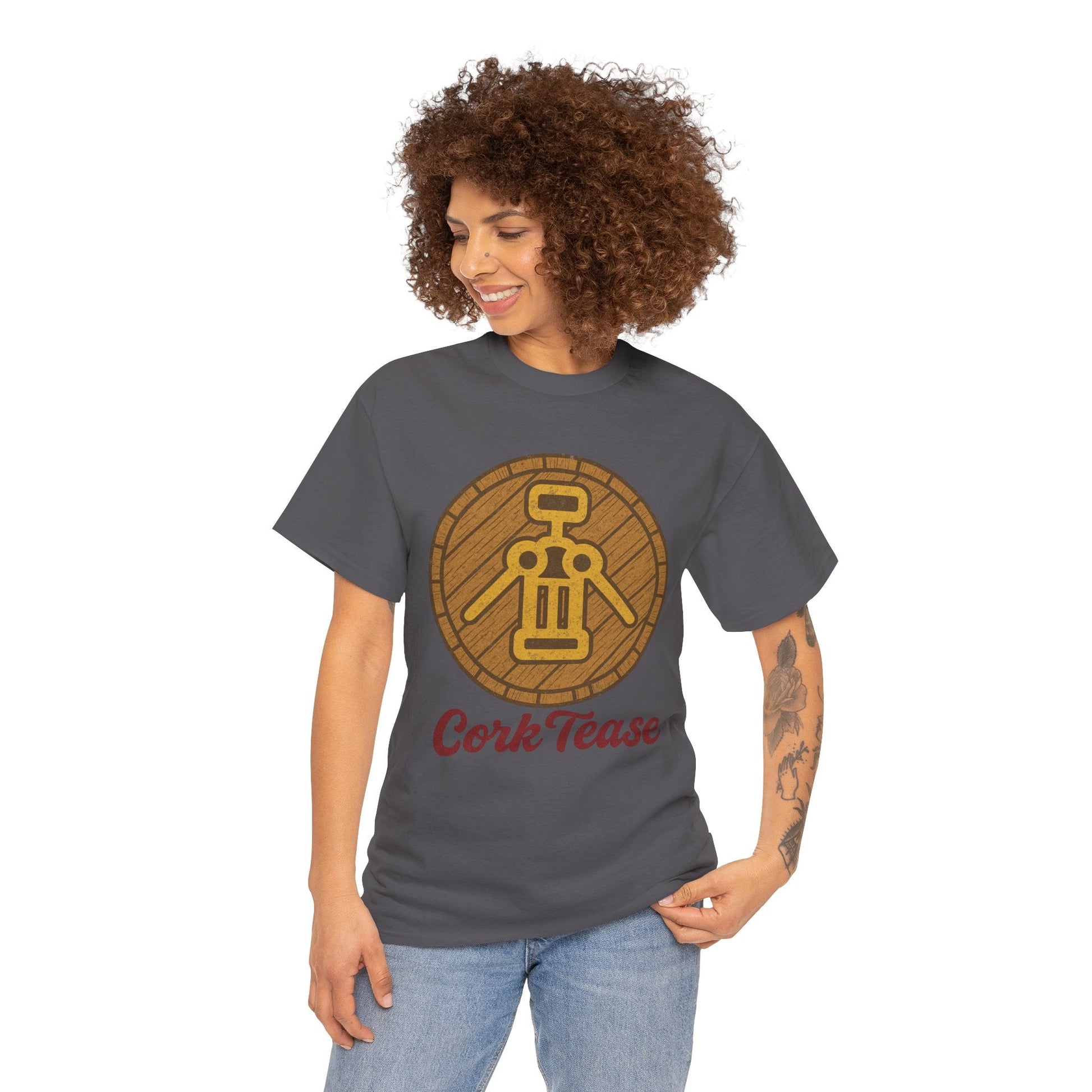 Cork Tease Unisex Heavy Cotton Tee - Fun Gift for Wine Lovers, Casual Wear, Party Shirt, Unique Friend Gift, Quirky Humor Tee – Charcoal T-Shirt for casual party outfit (15 view)