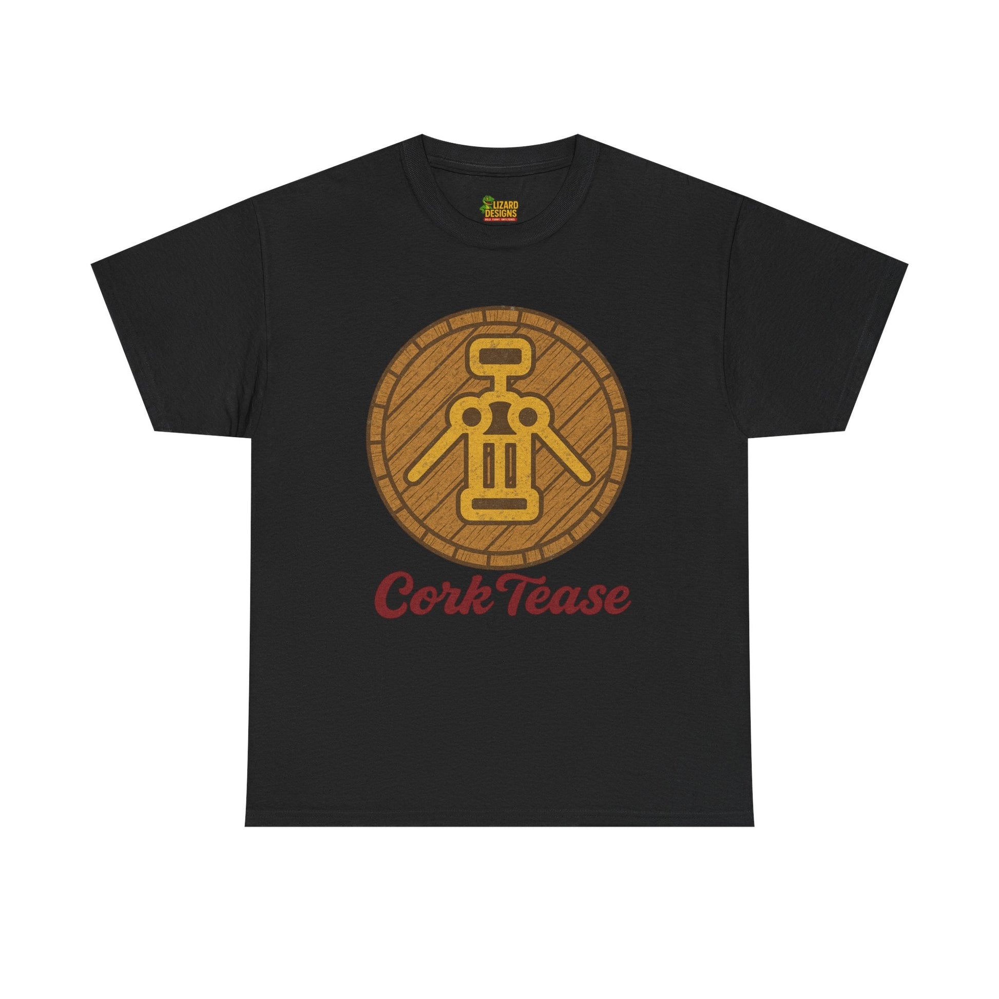 Cork Tease Unisex Heavy Cotton Tee - Fun Gift for Wine Lovers, Casual Wear, Party Shirt, Unique Friend Gift, Quirky Humor Tee – Black T-Shirt for casual party outfit (4 view)