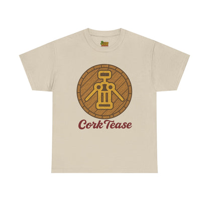 Cork Tease Unisex Heavy Cotton Tee - Fun Gift for Wine Lovers, Casual Wear, Party Shirt, Unique Friend Gift, Quirky Humor Tee – Sand T-Shirt for casual party outfit (2 view)