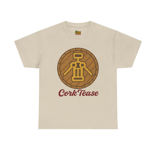 Cork Tease Unisex Heavy Cotton Tee - Fun Gift for Wine Lovers, Casual Wear, Party Shirt, Unique Friend Gift, Quirky Humor Tee – Sand T-Shirt for casual party outfit (2 view)