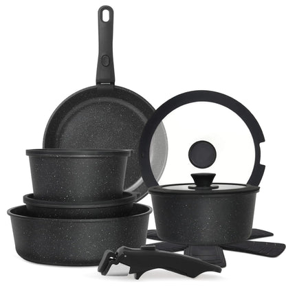 Cuisinluv 15-Piece Nonstick Cookware Set – Stackable Ceramic Pots & Pans with Removable Handle | Induction & Oven Safe – cookware by SbrTnHomes