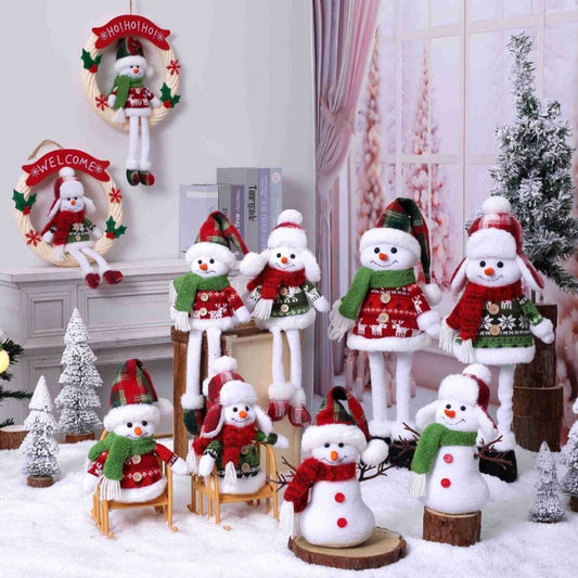 Cute Christmas Snowman Sitting Doll – Window Display & Holiday Decoration | 21cm – Long hat style Christmas Ornament for Christmas Doll (2 view)