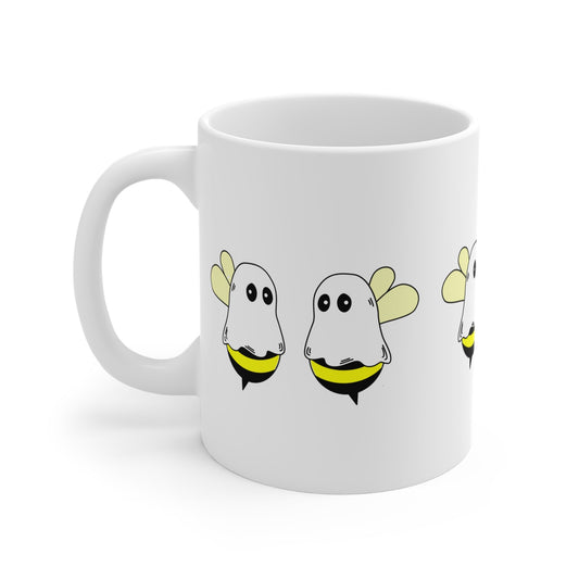 Cute Ghost Bee Mug - Halloween Gift, Cute Coffee Cup, Kawaii Tea Mug, Spooky Decor, Fun Bee Lover's Gift – 11oz Mug for bee ghost cup (2 view)