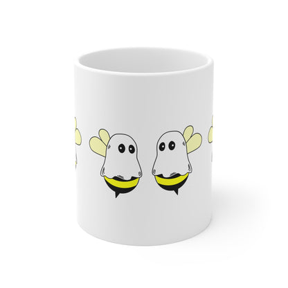 Cute Ghost Bee Mug - Halloween Gift, Cute Coffee Cup, Kawaii Tea Mug, Spooky Decor, Fun Bee Lover's Gift – 11oz Mug for bee ghost cup (1 view)