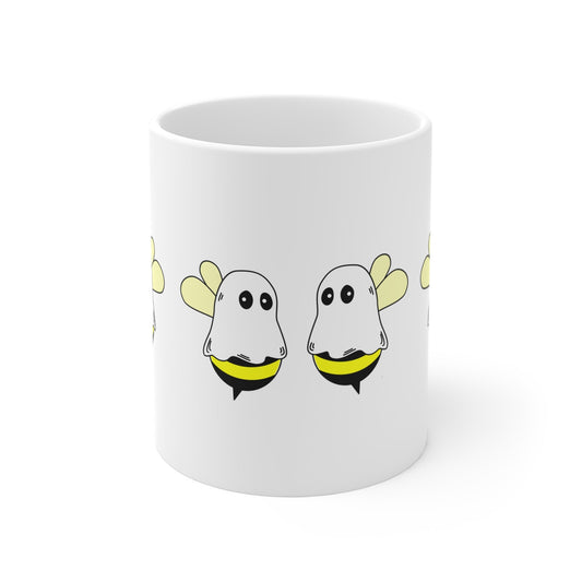 Cute Ghost Bee Mug - Halloween Gift, Cute Coffee Cup, Kawaii Tea Mug, Spooky Decor, Fun Bee Lover's Gift – 11oz Mug for bee ghost cup (1 view)