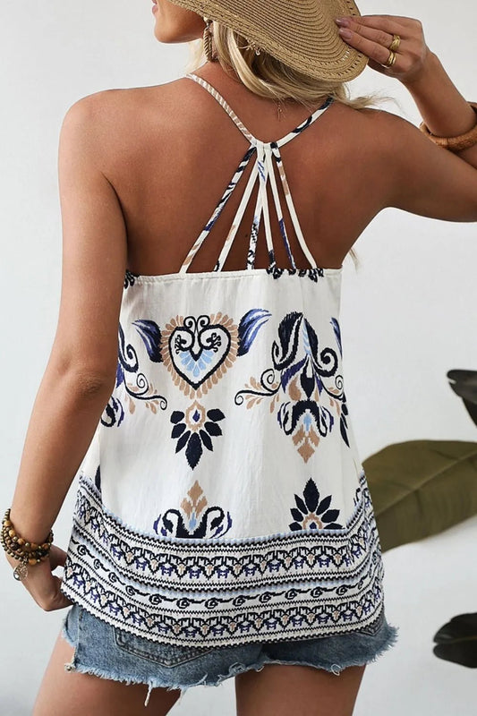 Bohemian Fashion Print Spaghetti Straps Loose Tank – White for Shopify Collective (2 view)