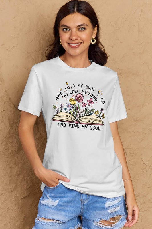 Simply Love Full Size Book & Flower Graphic Cotton Tee – Bleach by Simply Love