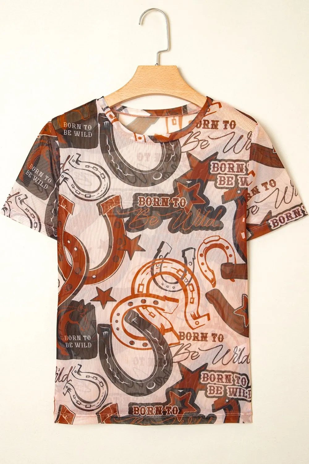 Western Horseshoe Printed Mesh Short Sleeve T Shirt – Caramel for Shopify Collective (4 view)