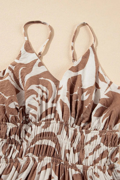 Floral Shirred High Waist Spaghetti Straps Dress – Mocha for Shopify Collective (9 view)