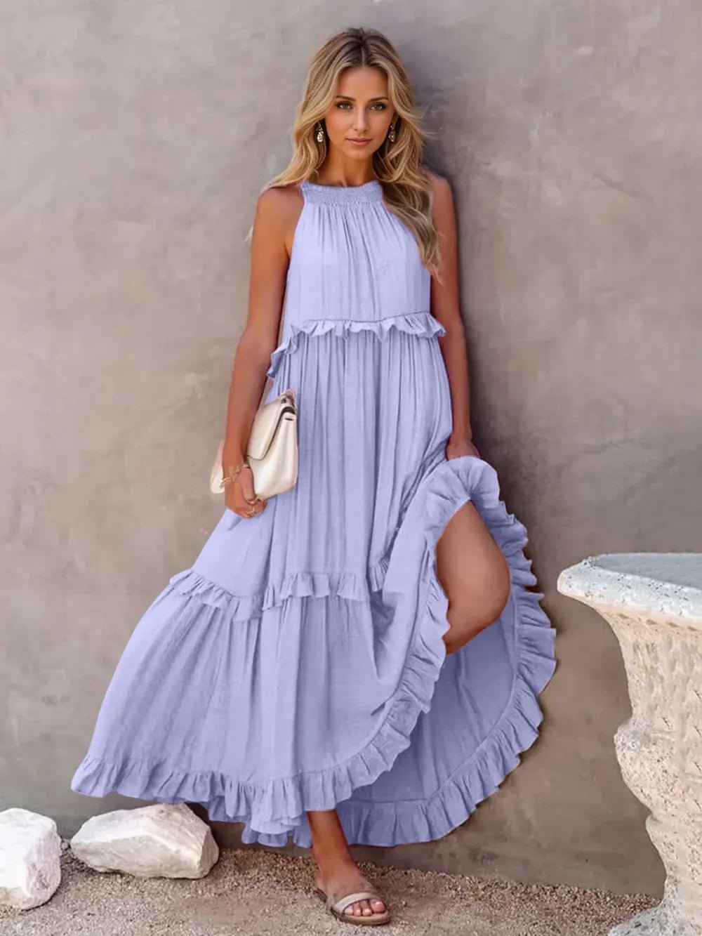 Ruffled Sleeveless Tiered Maxi Dress with Pockets – Lilac for Shopify Collective (25 view)
