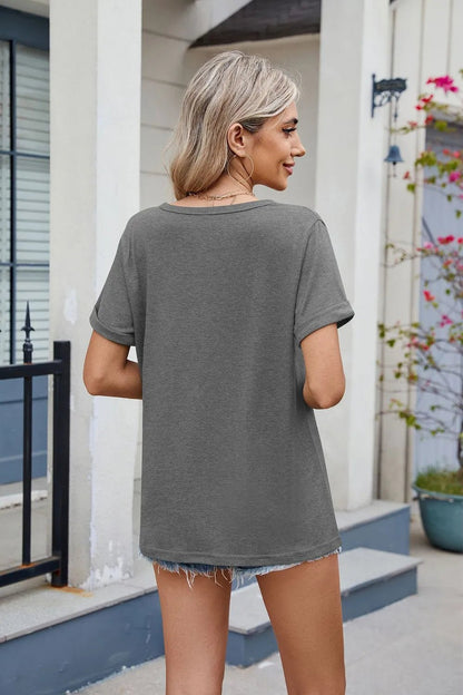 Florira Notched Short Sleeve T-Shirt – Gray by Simply Love