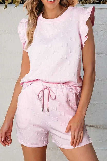 Bow Jacquard Ruffle Cap Sleeve Top and Shorts Set – Blush Pink for Shopify Collective (1 view)