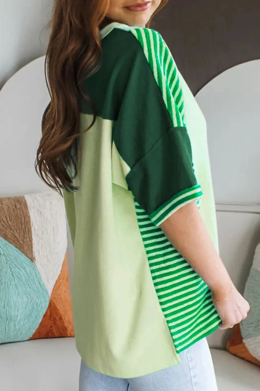 Striped Textured Half Sleeve T-Shirt – Green for Shopify Collective (2 view)