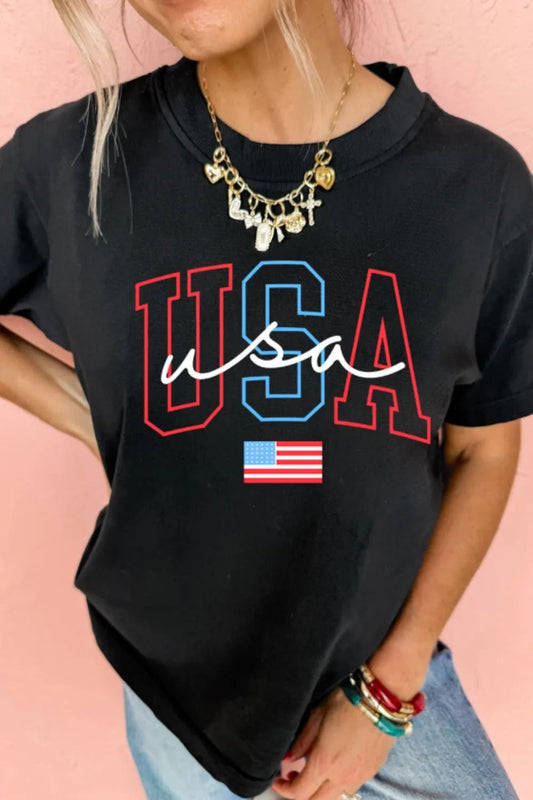 USA Round Neck Short Sleeve T-Shirt – Black for Shopify Collective (2 view)