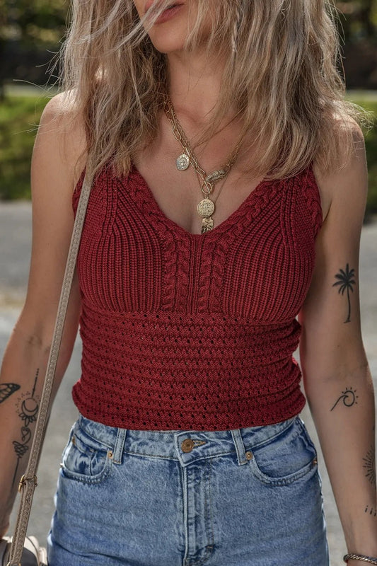 Cable Knit Pointelle Slim Fit V Neck Sweater Vest – Burgundy for Shopify Collective (1 view)