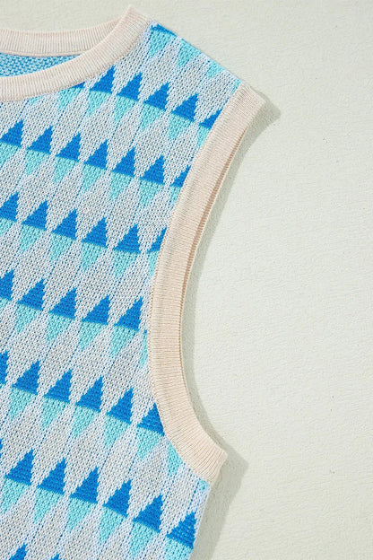 Stripe Geometric Print Round Neck Slim Fit Sweater Vest – Light Blue for Shopify Collective (10 view)