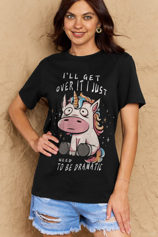 Simply Love Full Size I'LL GET OVER IT I JUST NEED TO BE DRAMATIC Graphic Cotton Tee – Black by Simply Love