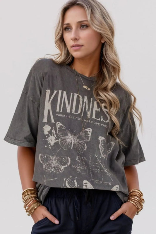 Kindness Butterflies Graphic Mineral Wash Loose Tee – Dark Gray for Shopify Collective (1 view)