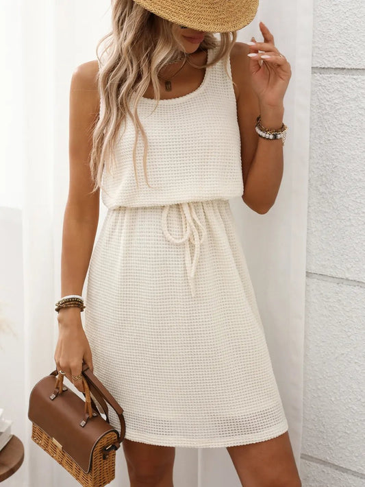 Waffle - Knit Drawstring Mini Tank Dress – Cream for Shopify Collective (2 view)
