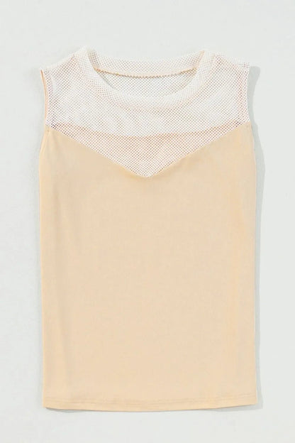 Mesh Patchwork Crew Neck Tank – Beige for Shopify Collective (5 view)