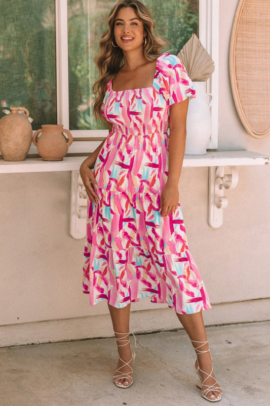 Dalia Smocked Ruffle Tiered Dress – Pink Dresses/Midi Dresses for Shopify Collective (1 view)