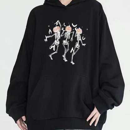 Dancing Skeleton Hoodie – Fun & Fearless Halloween Vibes | Women's Casual Pullover – Black Women's Top for casual fashion (1 view)