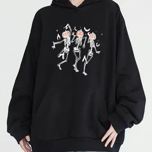 Dancing Skeleton Hoodie – Fun & Fearless Halloween Vibes | Women's Casual Pullover – Black Women's Top for casual fashion (1 view)