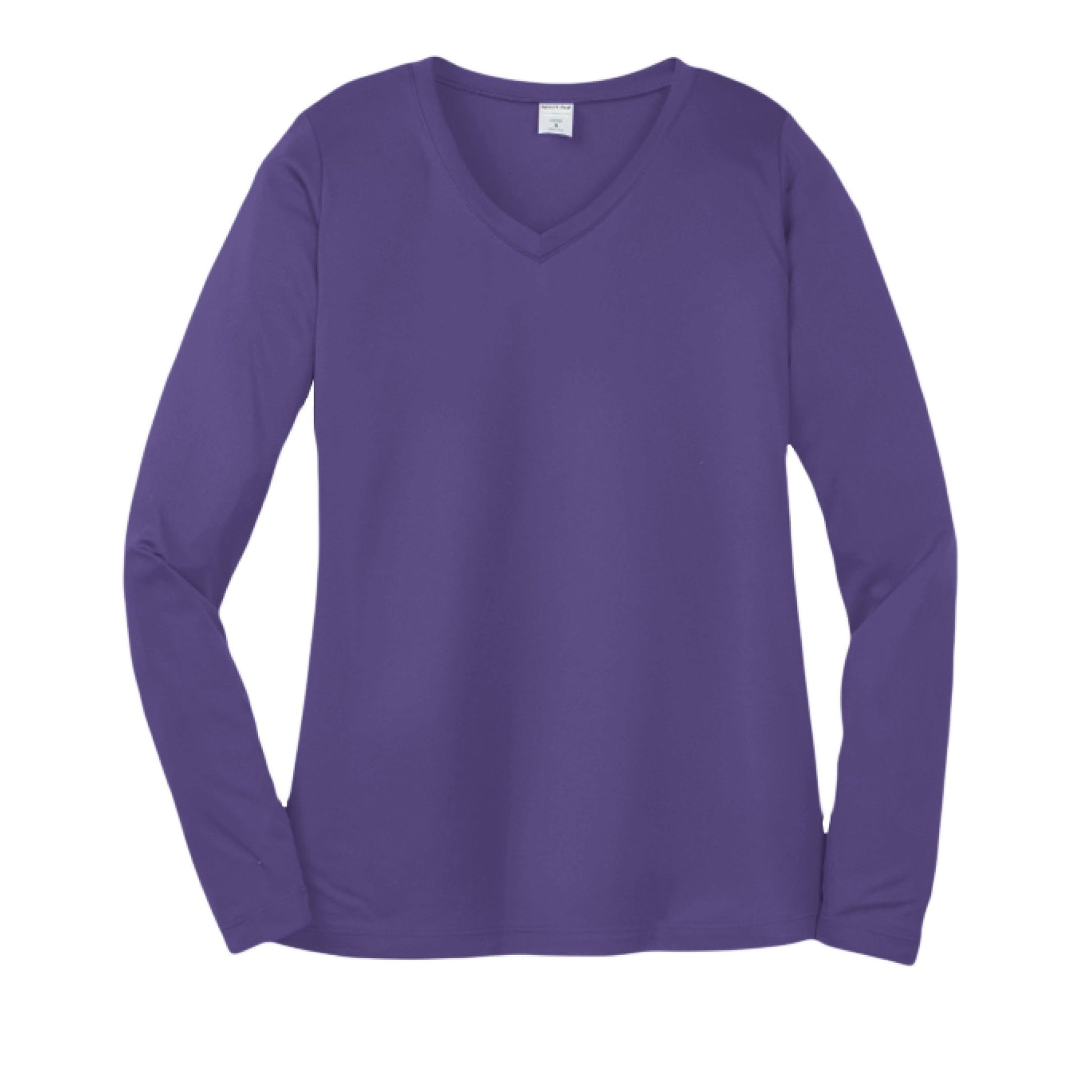 Day of the Dead Puppy – Ladies Long Sleeve Sport - Tek V - Neck Tee – Purple T-Shirt for Apparel (2 view)