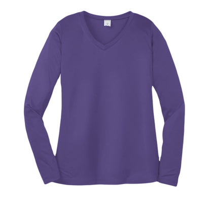 Day of the Dead Puppy – Ladies Long Sleeve Sport - Tek V - Neck Tee – Purple T-Shirt for Apparel (2 view)