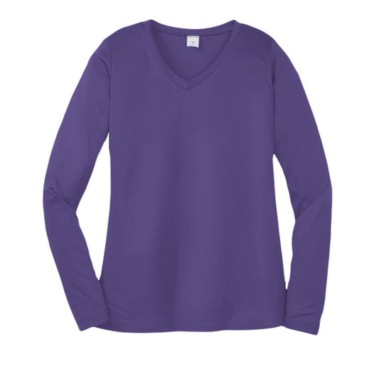 Day of the Dead Puppy – Ladies Long Sleeve Sport - Tek V - Neck Tee – Purple T-Shirt for Apparel (2 view)