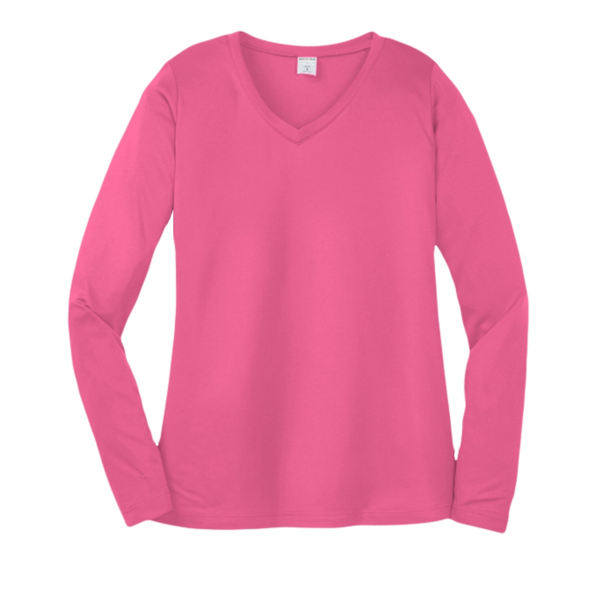 Day of the Dead Puppy – Ladies Long Sleeve Sport - Tek V - Neck Tee – Neon Pink T-Shirt for Apparel (4 view)