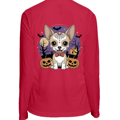 Day of the Dead Puppy – Ladies Zone Performance Quarter - Zip Pullover – SPORT RED Outerwear for Apparel (3 view)