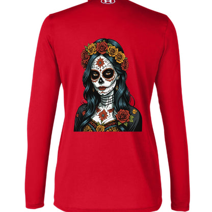 Day of the Dead Woman – Elegant Sugar Skull Art Pullover | RM Outpost Performance Collection – ROYAL/ WHITE_400 Outerwear for Apparel (5 view)