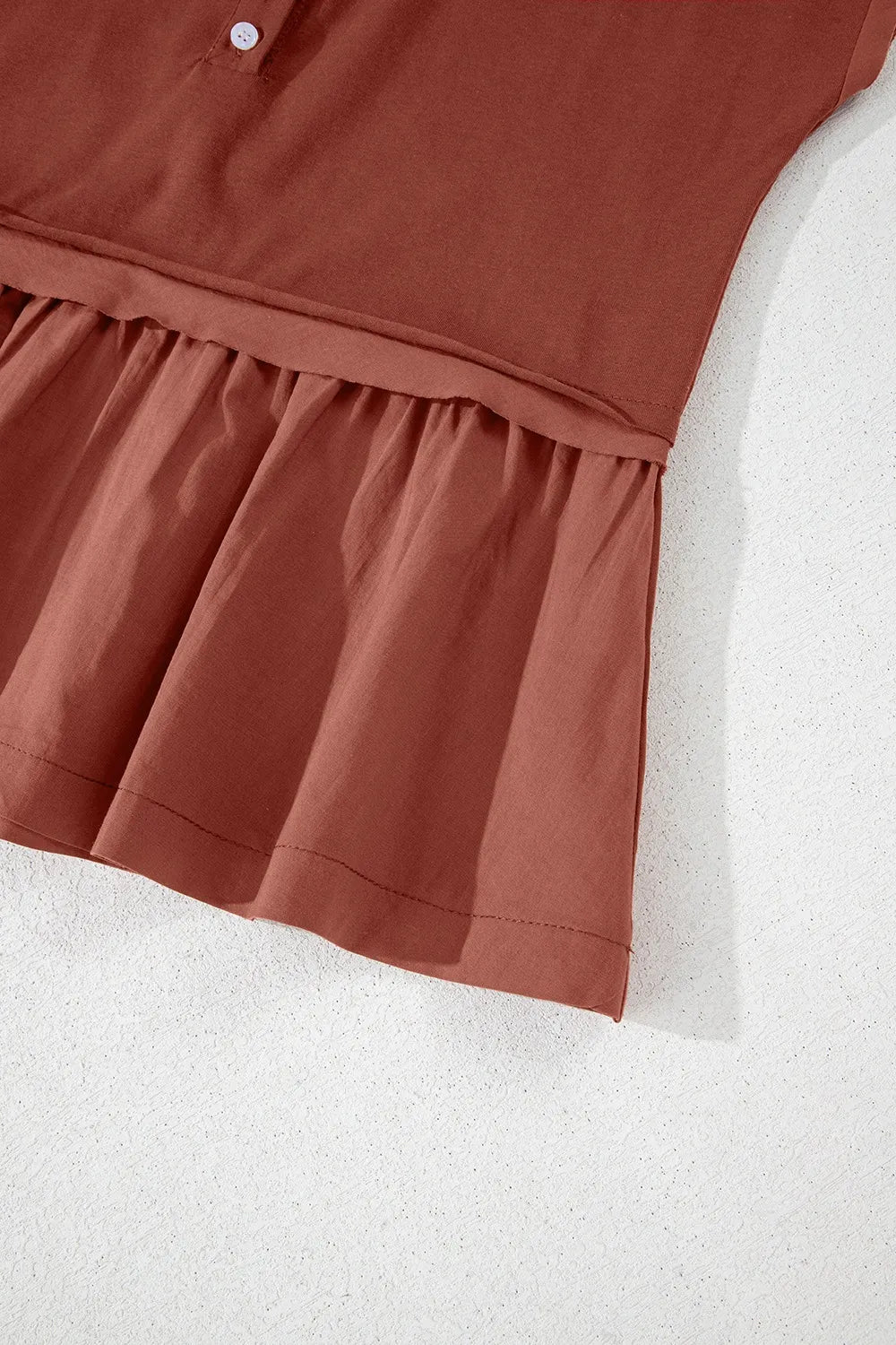Short Sleeve U Neck Buttons Splicing Ruffle Blouse – Terracotta for Best Sellers (12 view)