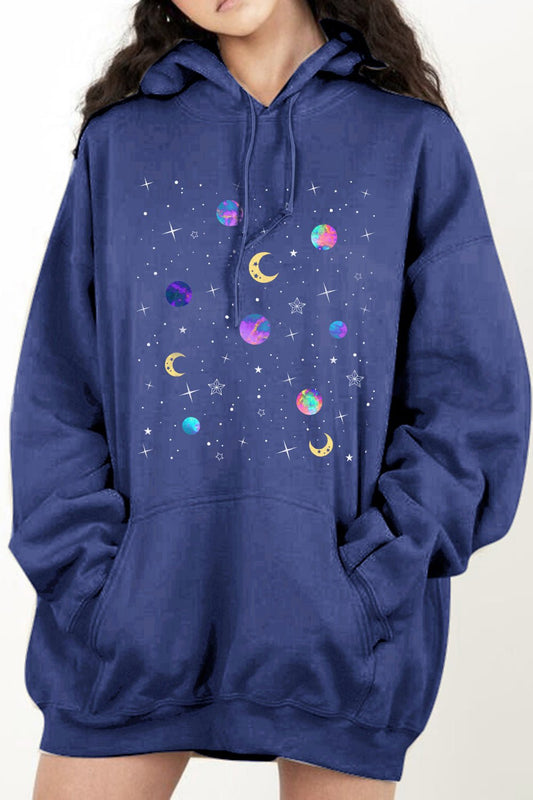 Simply Love Simply Love Full Size Dropped Shoulder Star & Moon Graphic Hoodie – Dusty Blue Women's Top for Shopify Collective (1 view)