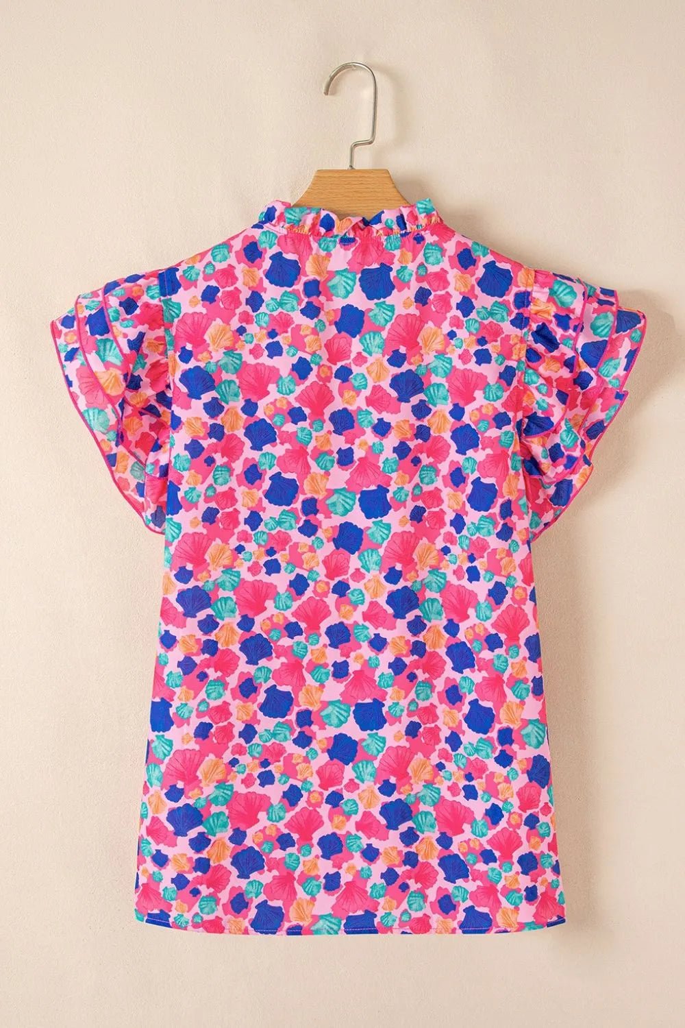 Abstract Print Ruffled Sleeve Notched Blouse – Floral for Shopify Collective (7 view)