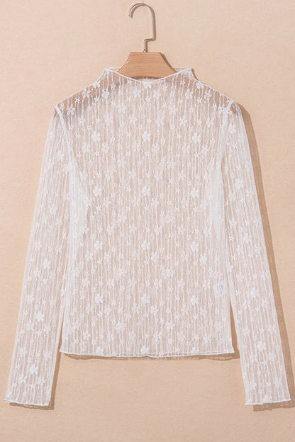 Sheer Floral Lace Long Sleeve Slim Fit Top – White for Shopify Collective (8 view)