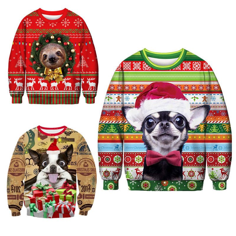 Dog Digital Print Crew Neck – Festive Pet Lovers Pullover | Funny Christmas Sweatshirt – Green A Sweatshirt for Animal Print (1 view)