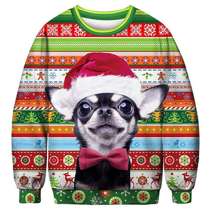 Dog Digital Print Crew Neck – Festive Pet Lovers Pullover | Funny Christmas Sweatshirt – Green A Sweatshirt for Animal Print (8 view)