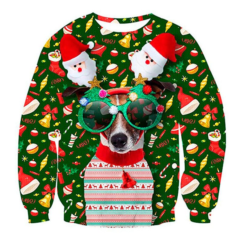 Dog Digital Print Crew Neck – Festive Pet Lovers Pullover | Funny Christmas Sweatshirt – Green Sweatshirt for Animal Print (9 view)