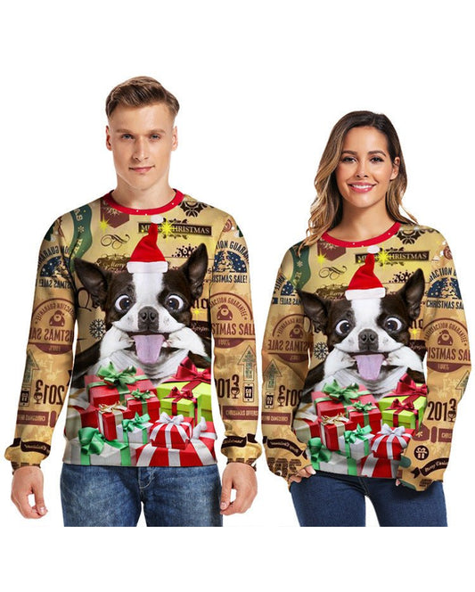 Dog Digital Print Crew Neck – Festive Pet Lovers Pullover | Funny Christmas Sweatshirt – Green A Sweatshirt for Animal Print (2 view)