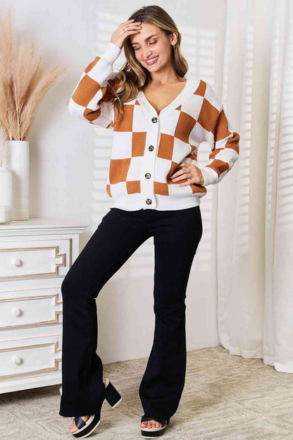 Double Take Button - Up V - Neck Dropped Shoulder Cardigan – Camel for Double Take (6 view)