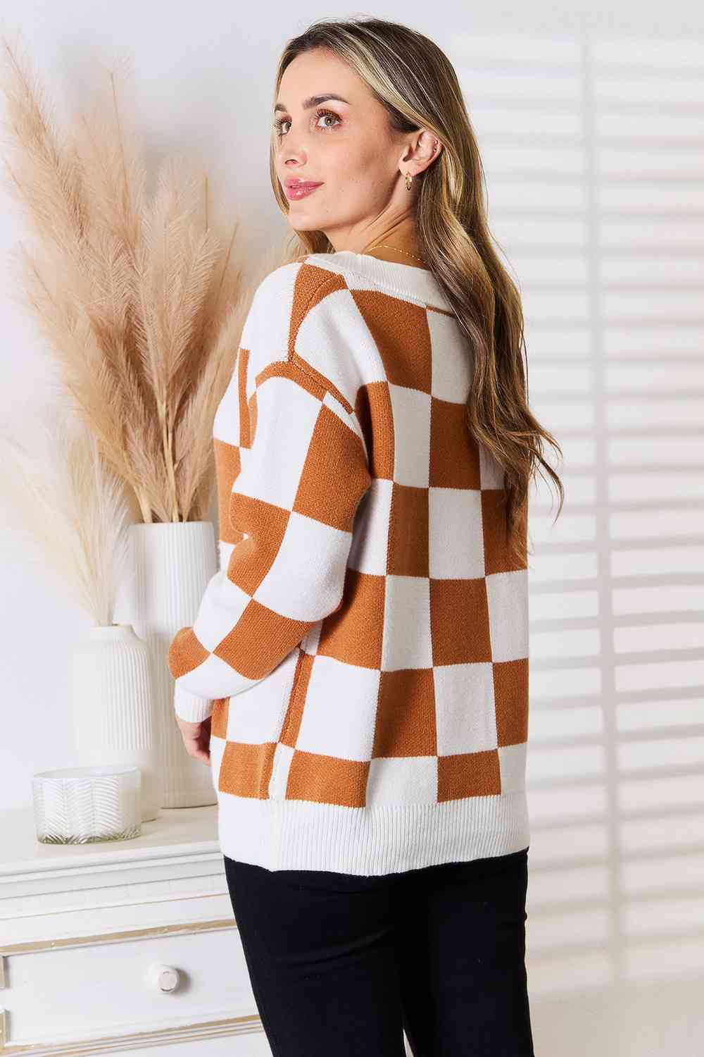 Double Take Button - Up V - Neck Dropped Shoulder Cardigan – Camel for Double Take (5 view)