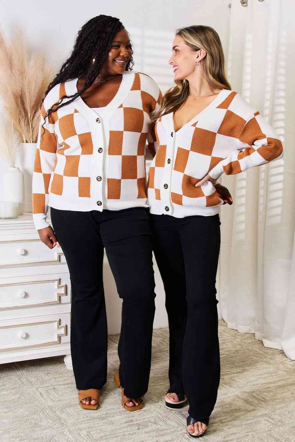 Double Take Button - Up V - Neck Dropped Shoulder Cardigan – Camel for Double Take (2 view)
