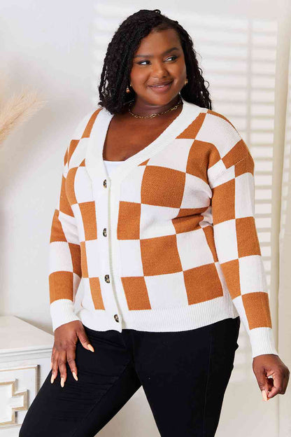 Double Take Button - Up V - Neck Dropped Shoulder Cardigan – Camel for Double Take (8 view)