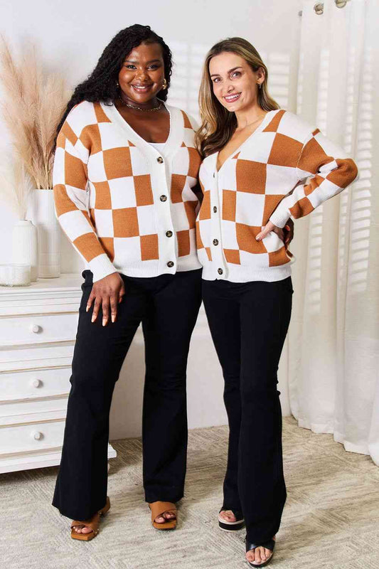 Double Take Button - Up V - Neck Dropped Shoulder Cardigan – Camel for Double Take (1 view)