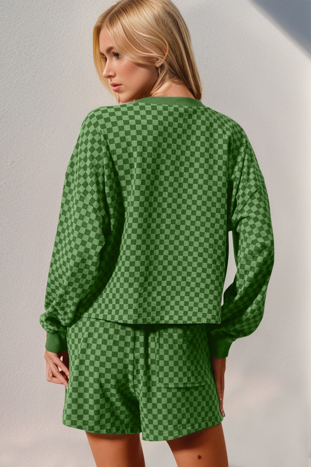 Double Take Checkered Half Button Top and Shorts Set – Caramel by Double Take