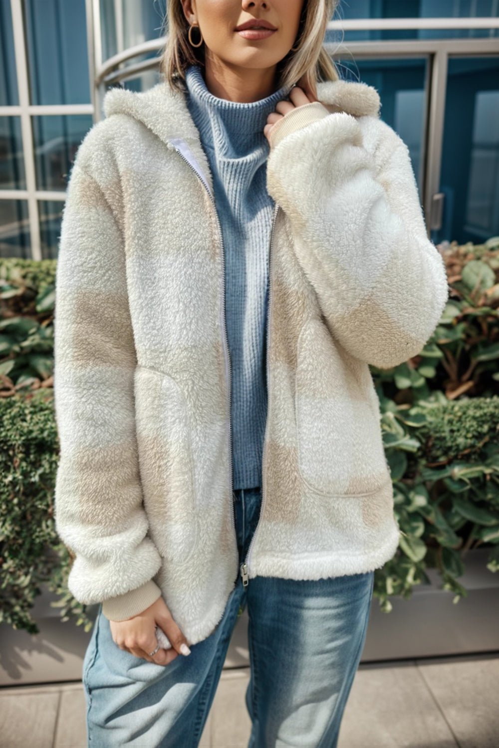 Double Take Full Size Plaid Long Sleeve Hooded Coat – Khaki Jacket by Double Take