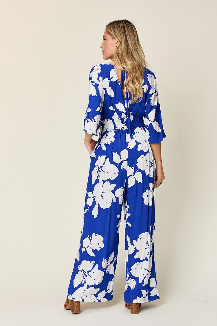 Double Take Full Size Printed Tie Back Wide Leg Jumpsuit – Green Apparel for Double Take (11 view)