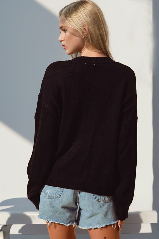 Double Take Full Size Pumpkin Button Up Long Sleeve Cardigan – Black sweater by Double Take